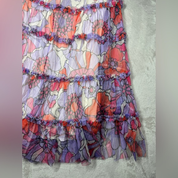 NWT Anthropologie Maeve Floral Tulle Tiered Ruffle A Line Purple Midi Skirt M - Picture 6 of 16